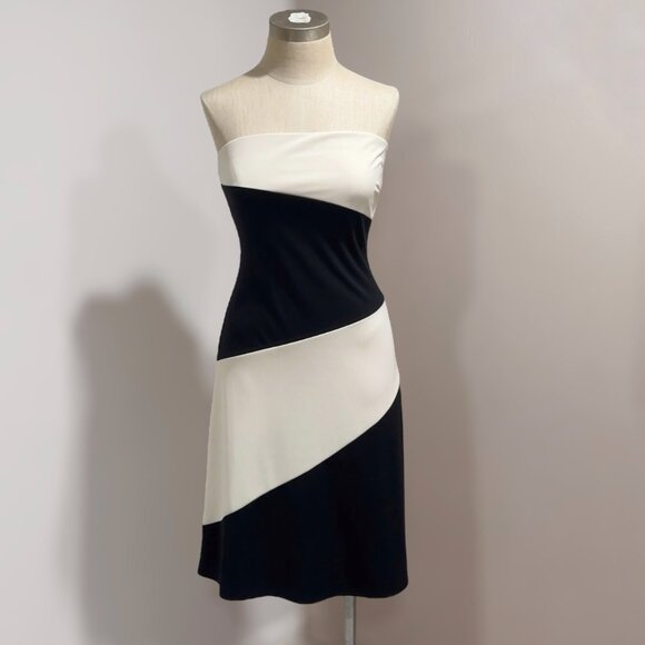 Express Women's Black & White Color-block Fit & Flare Strapless Dress Size 6 - Picture 1 of 5